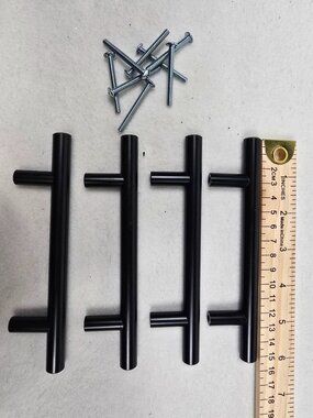 Modern Black Metal Cabinet Drawer Pulls Set Of 4 With Screws Included